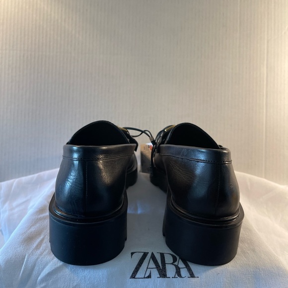 Lug Sole Black Leather Loafers with gold metal detail - Picture 12 of 13